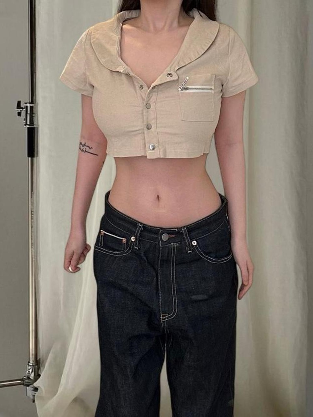 My Mum Made It Cream Khaki Cropped Button-Up Top